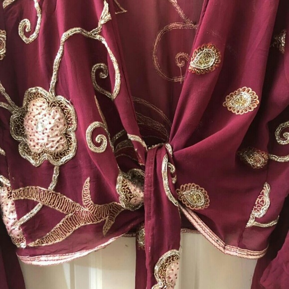 NWT KASHI Silk Embellished Tie Front Top - Picture 2 of 5